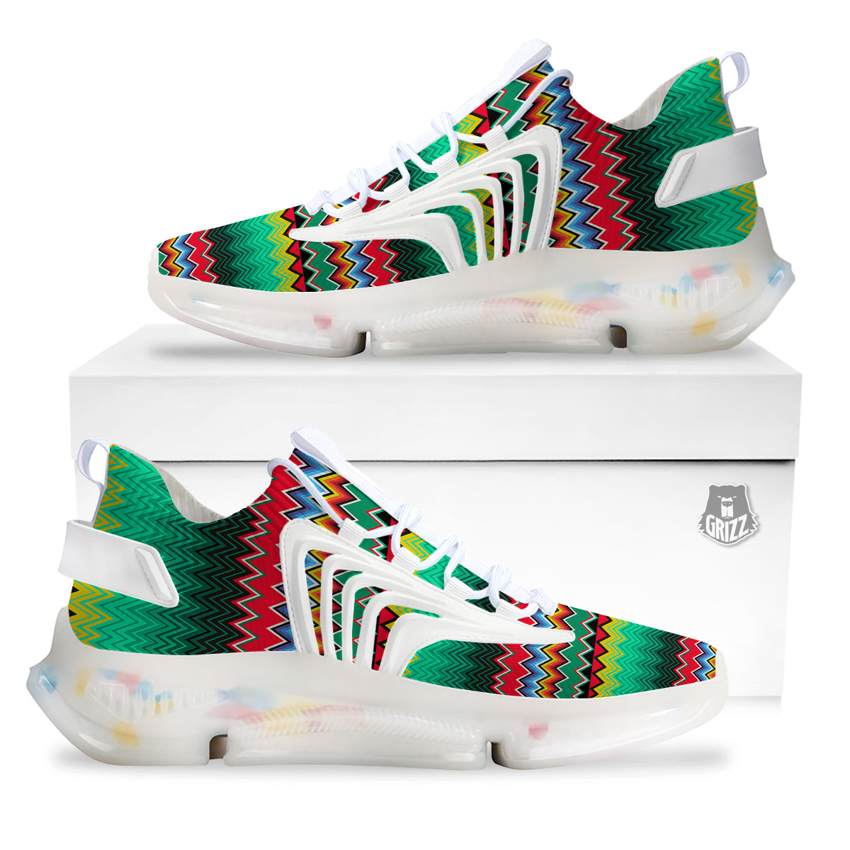 Mexican Blanket Zigzag Colorful Print White Gym Shoes-grizzshop