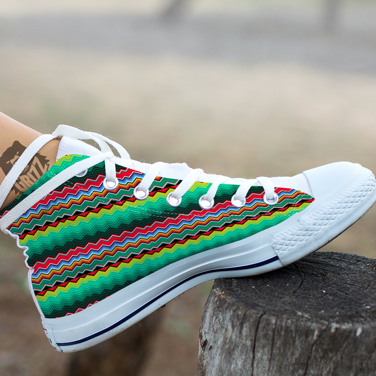 Mexican Blanket Zigzag Colorful Print White High Top Shoes-grizzshop