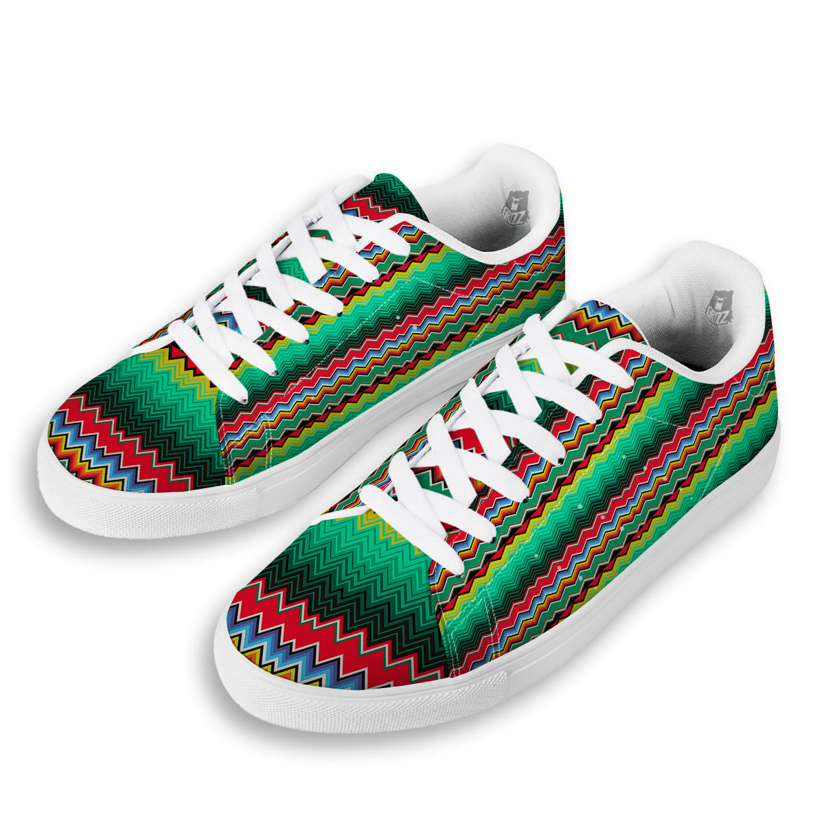Mexican Blanket Zigzag Colorful Print White Low Top Sneakers-grizzshop