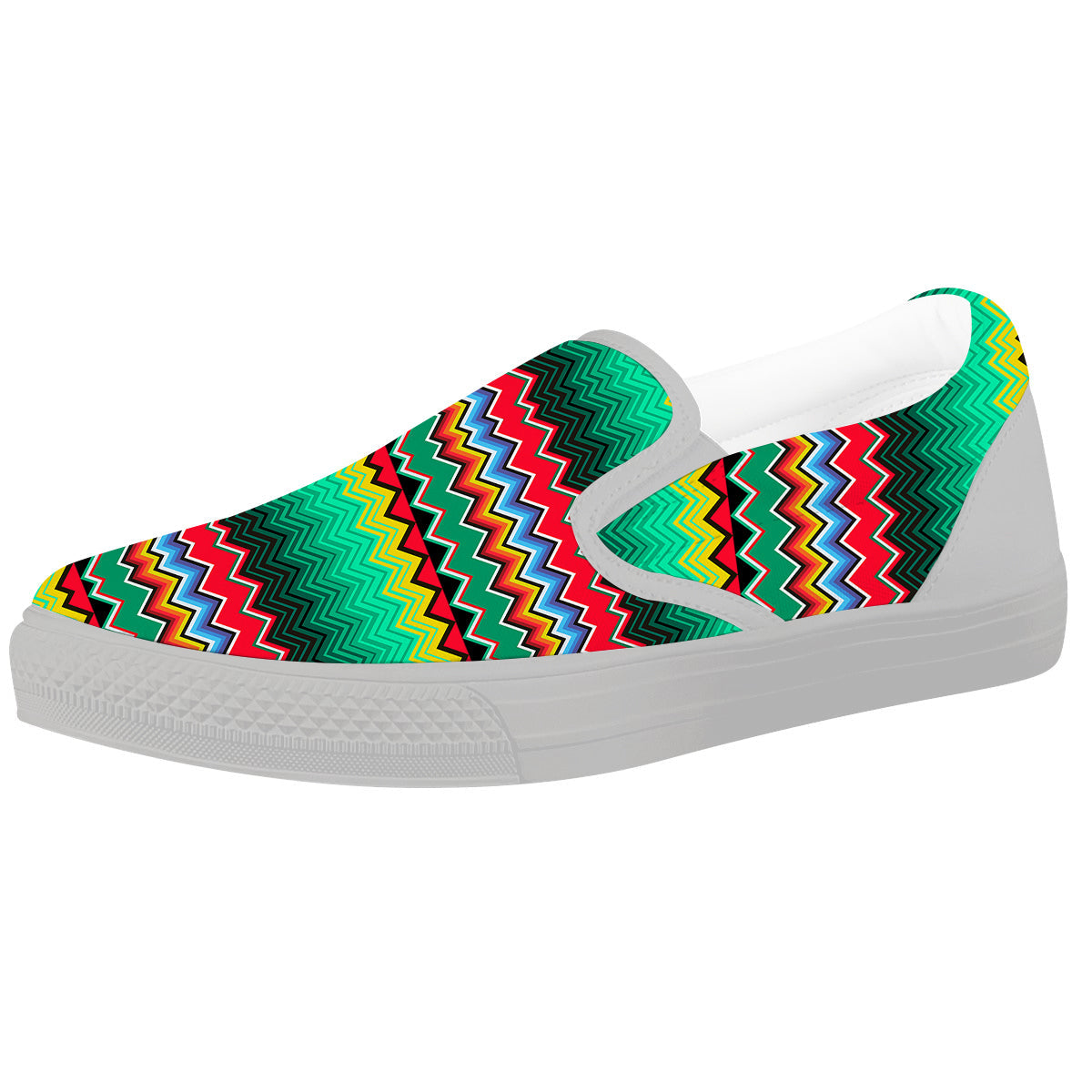 Mexican Blanket Zigzag Colorful Print White Slip On Shoes-grizzshop