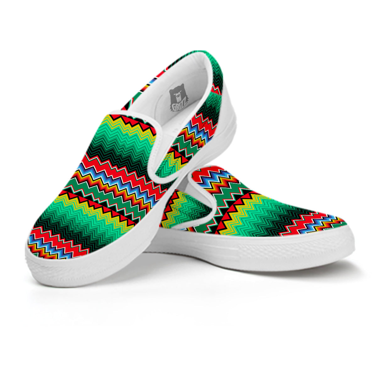 Mexican Blanket Zigzag Colorful Print White Slip On Shoes-grizzshop