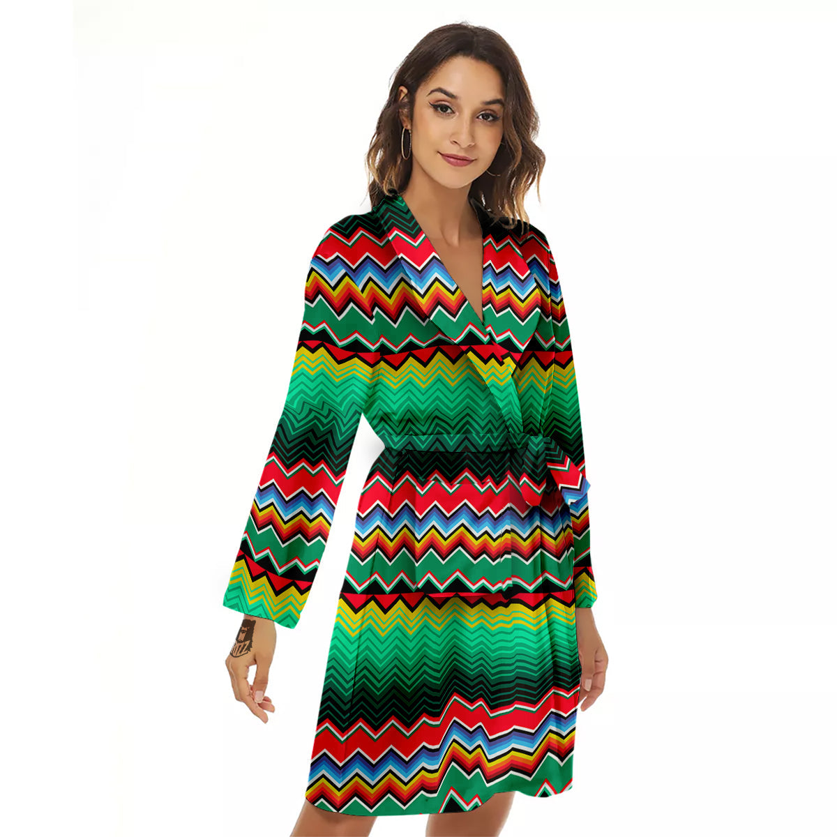 Mexican Blanket Zigzag Colorful Print Women's Robe-grizzshop