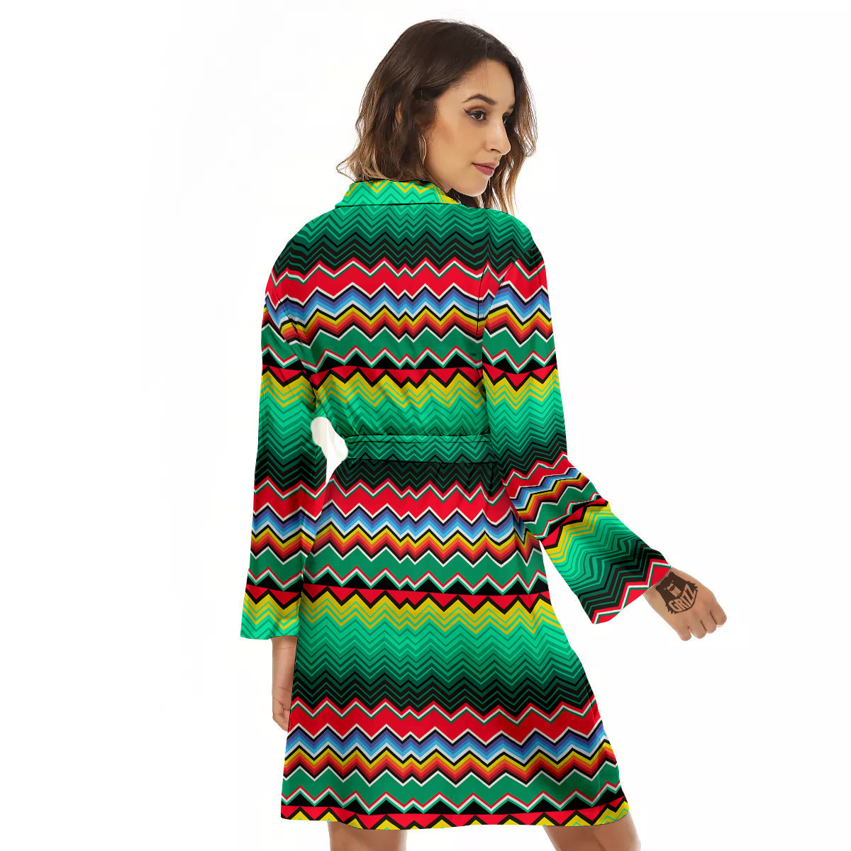 Mexican Blanket Zigzag Colorful Print Women's Robe-grizzshop