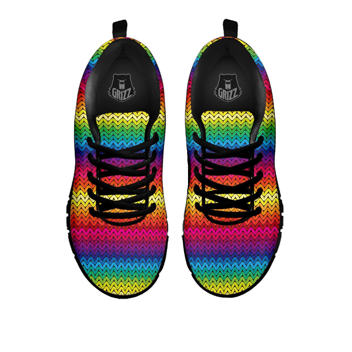 Mexican Rainbow Knitted Print Pattern Black Sneaker-grizzshop