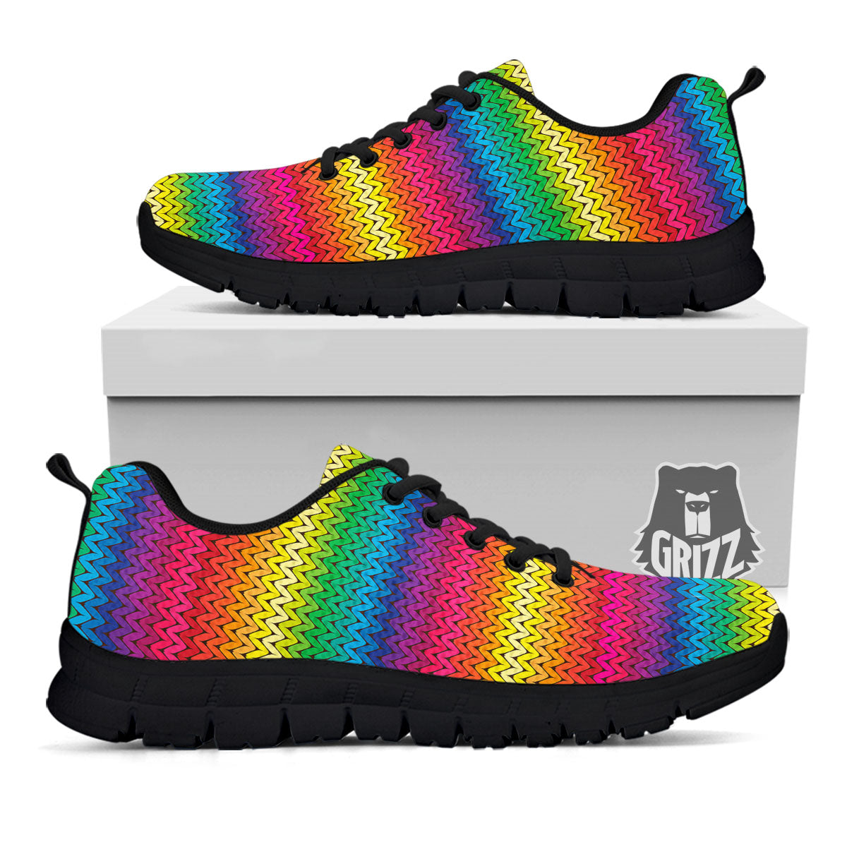 Mexican Rainbow Knitted Print Pattern Black Sneaker-grizzshop