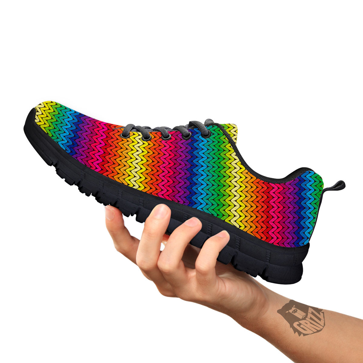 Mexican Rainbow Knitted Print Pattern Black Sneaker-grizzshop