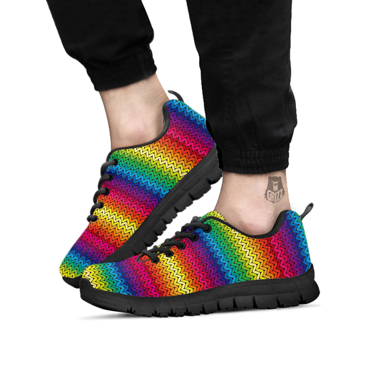 Mexican Rainbow Knitted Print Pattern Black Sneaker-grizzshop