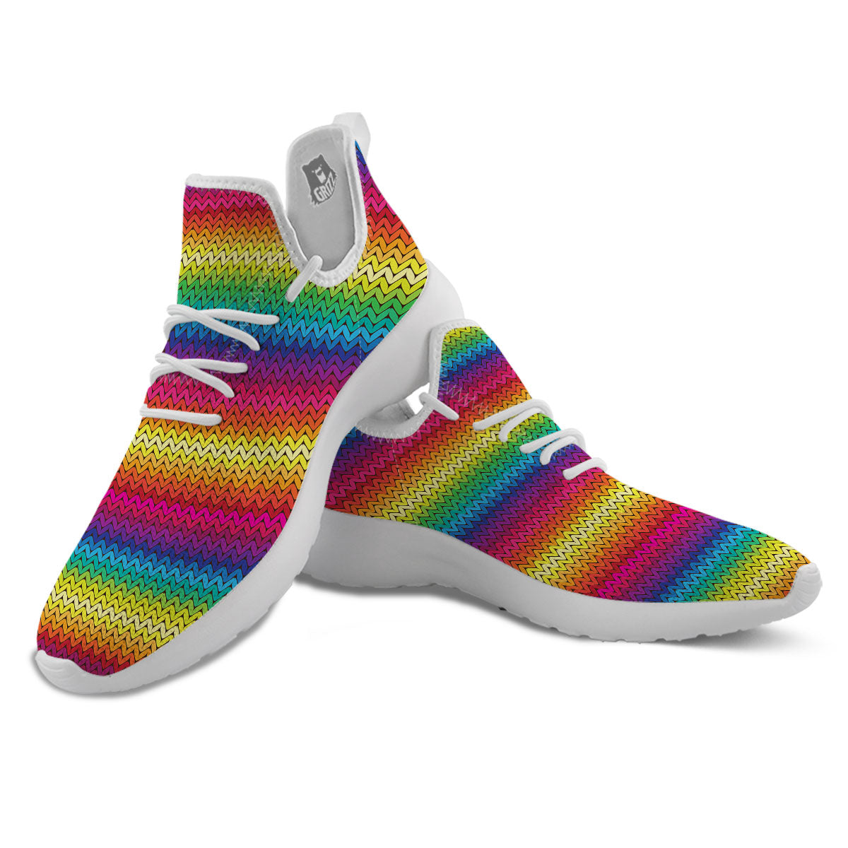 Mexican Rainbow Knitted Print Pattern White Athletic Shoes-grizzshop