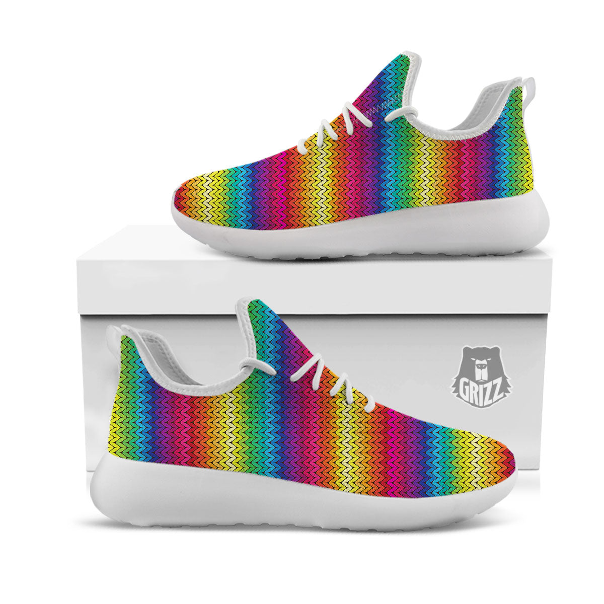 Mexican Rainbow Knitted Print Pattern White Athletic Shoes-grizzshop