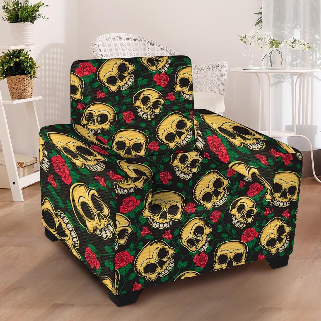 Mexican Rose Skull Armchair Cover-grizzshop