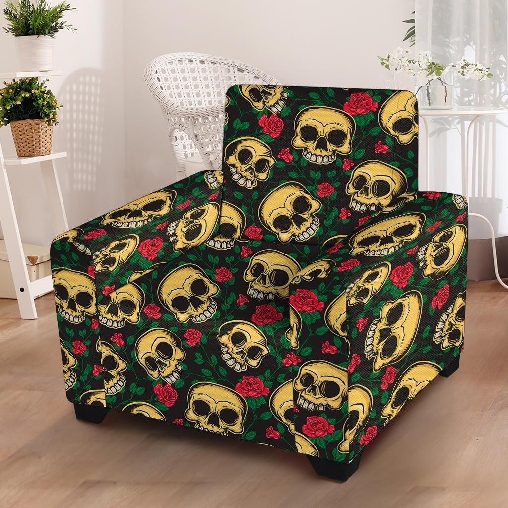 Mexican Rose Skull Armchair Cover-grizzshop