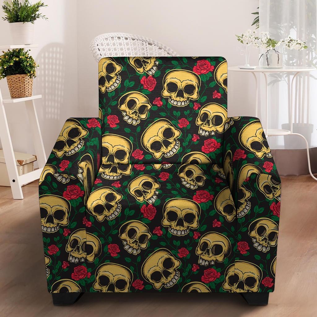 Mexican Rose Skull Armchair Cover-grizzshop