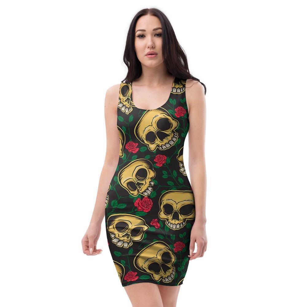 Mexican Rose Skull Bodycon Dress-grizzshop