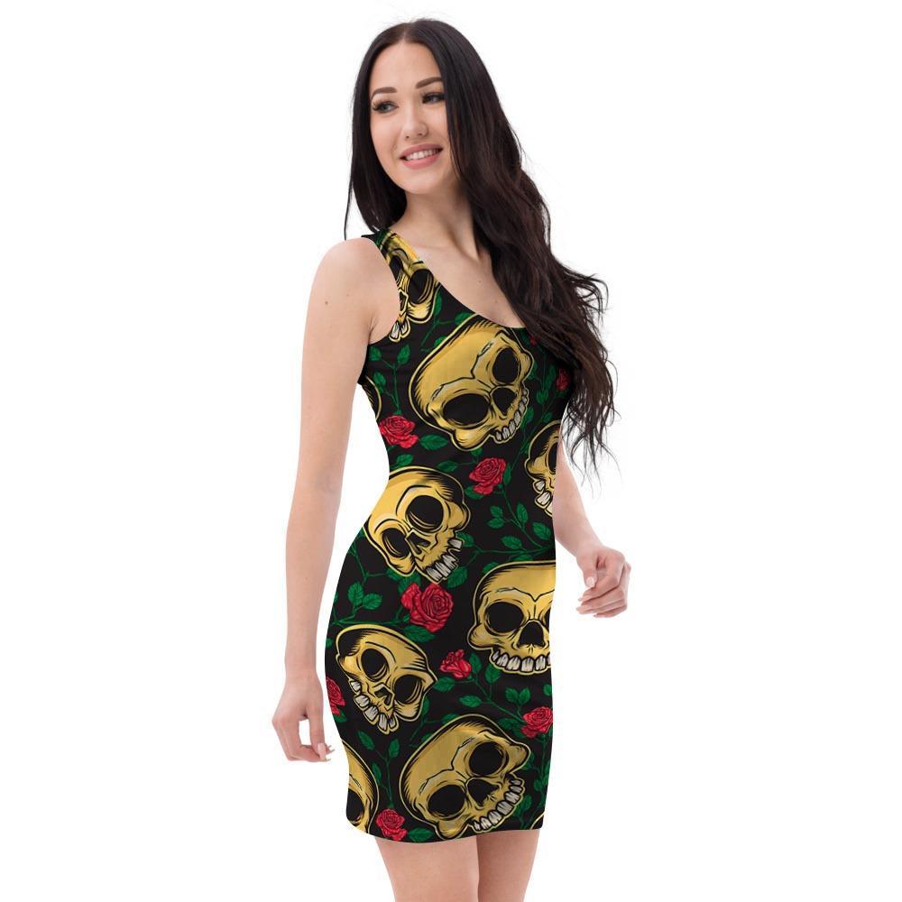 Mexican Rose Skull Bodycon Dress-grizzshop