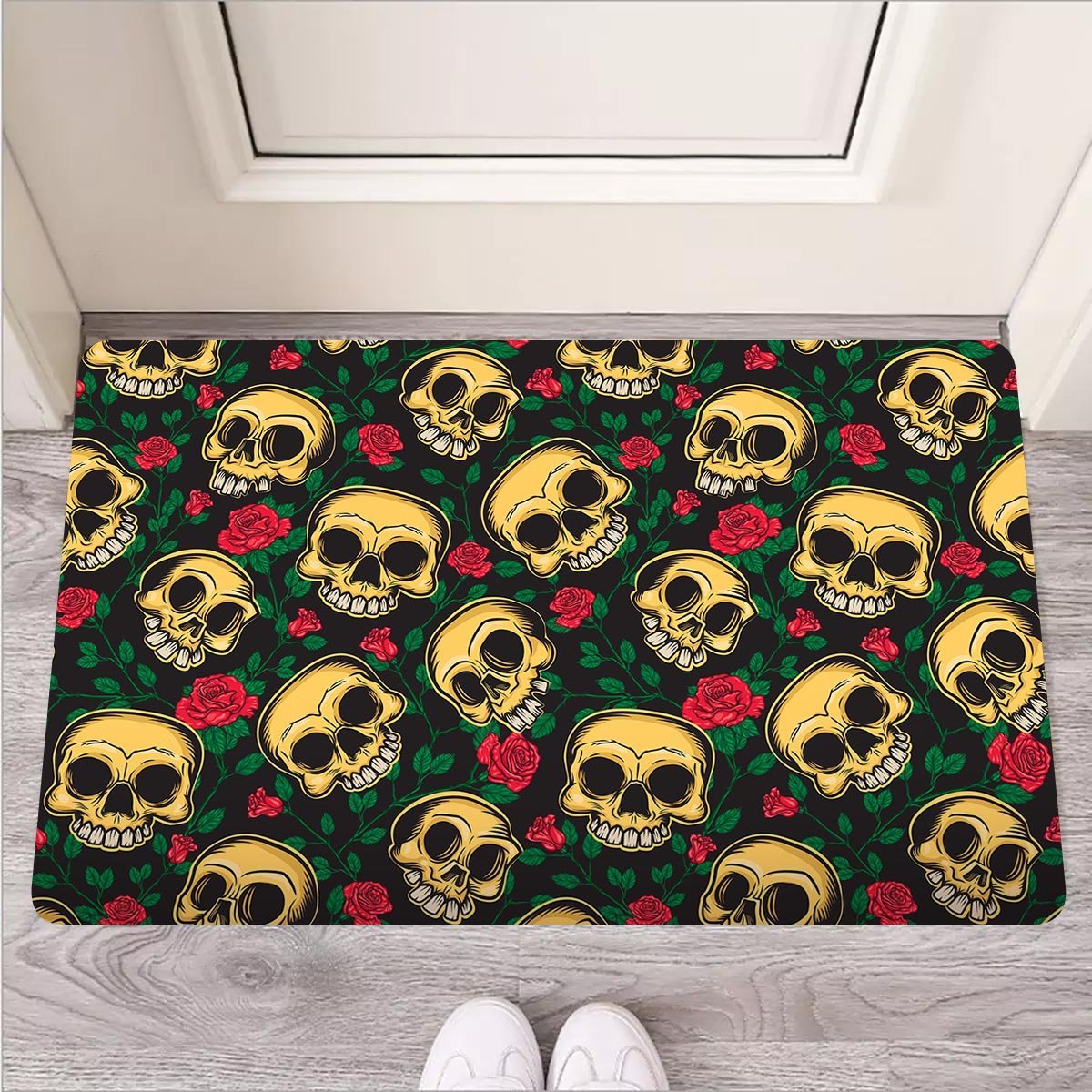 Mexican Rose Skull Door Mat-grizzshop