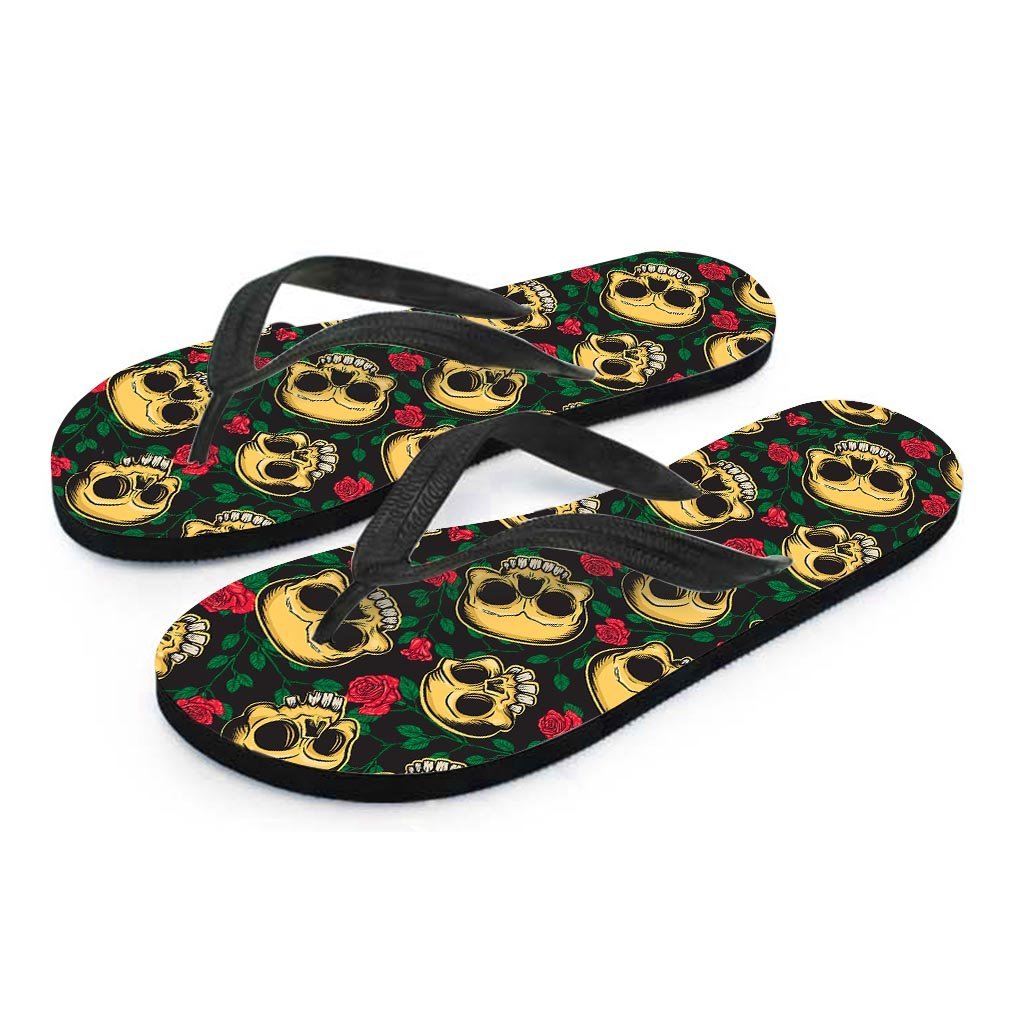 Mexican Rose Skull Men's Flip Flops-grizzshop