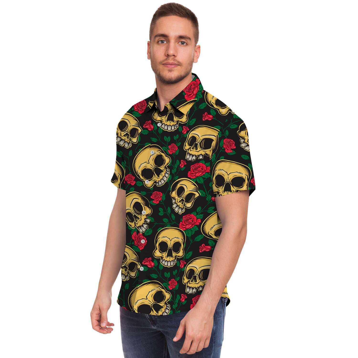Mexican Rose Skull Men's Short Sleeve Shirt-grizzshop