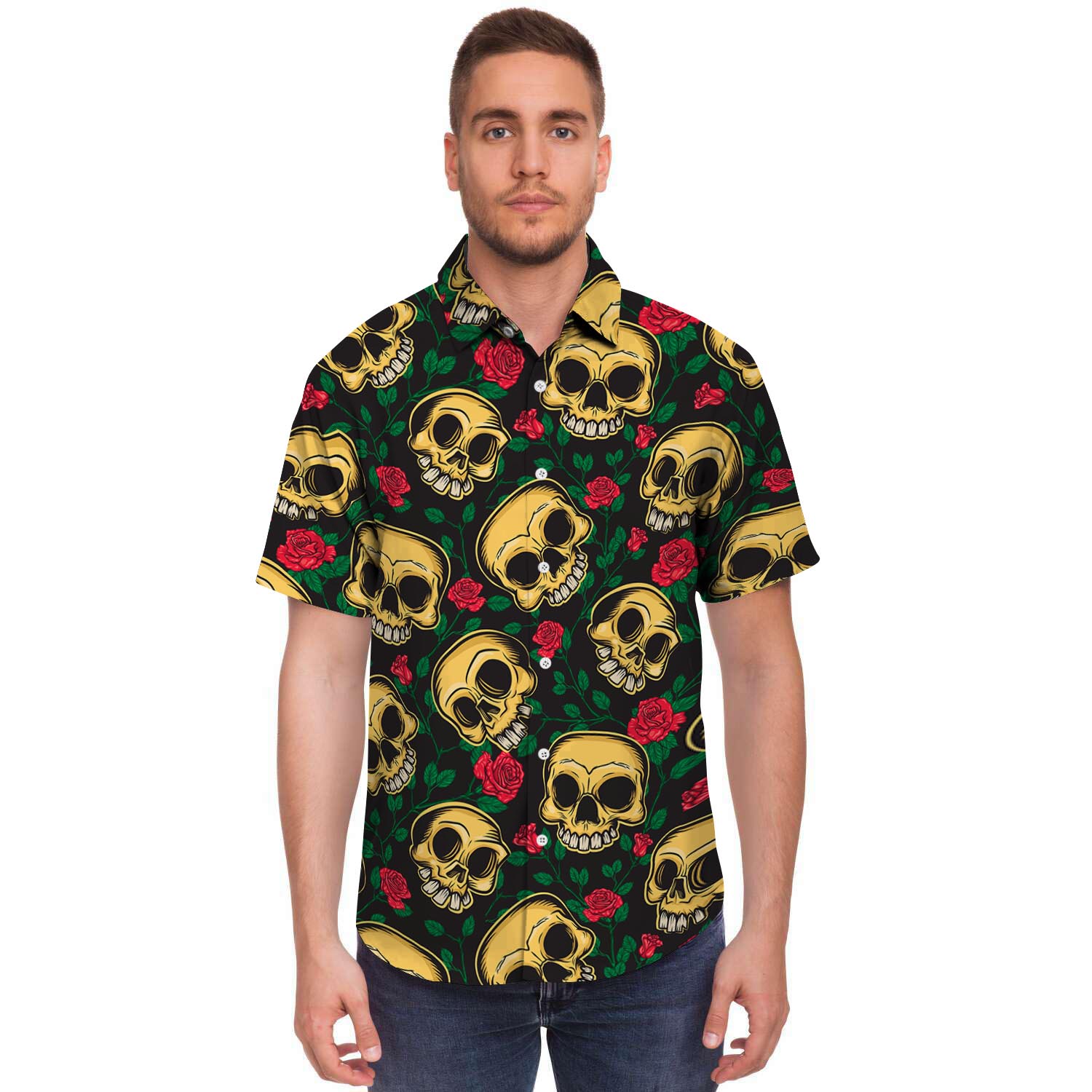 Mexican Rose Skull Men's Short Sleeve Shirt-grizzshop
