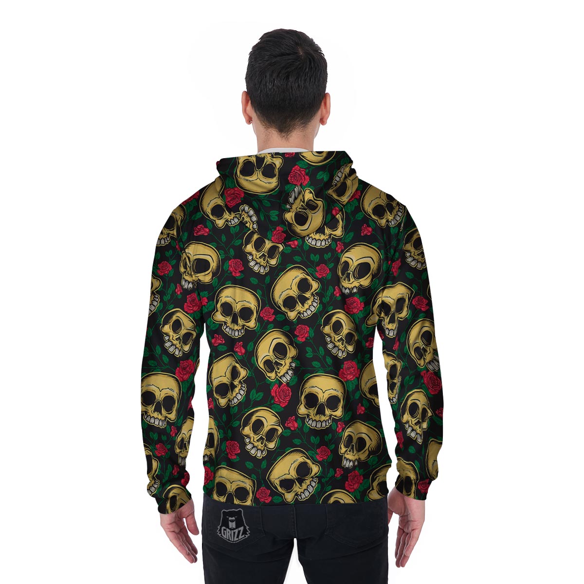 Mexican Rose Skull Men's Zip Up Hoodie-grizzshop