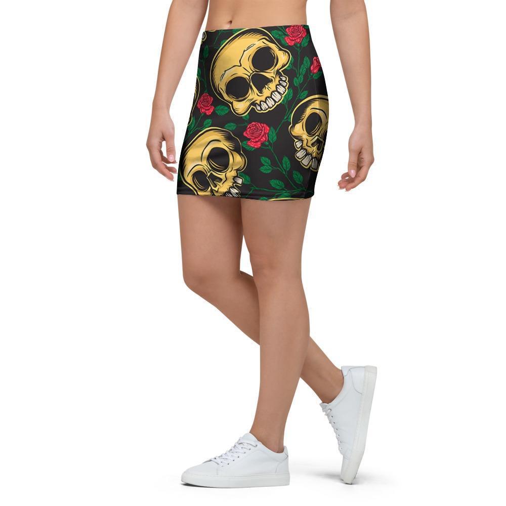 Mexican Rose Skull Mini Skirt-grizzshop