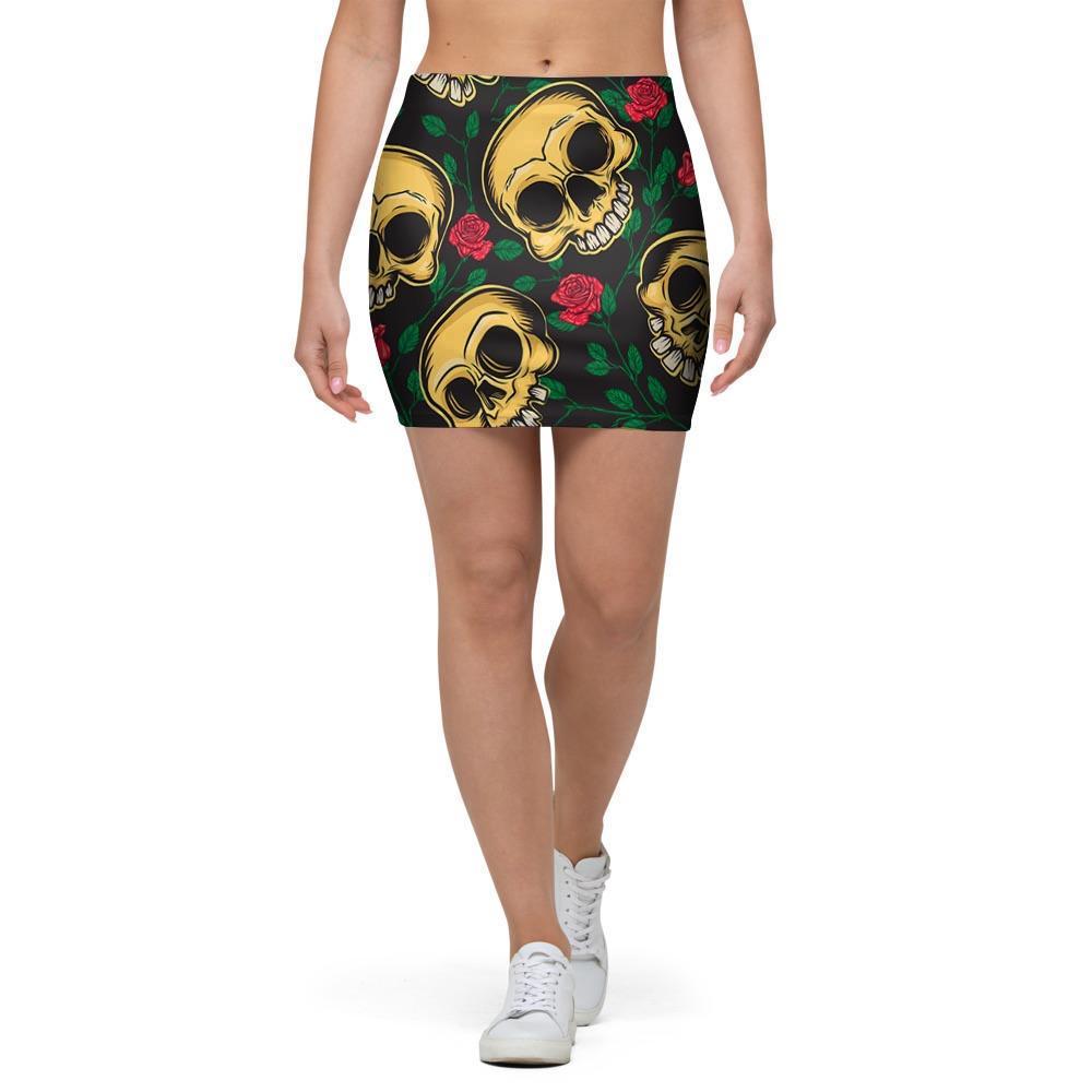 Mexican Rose Skull Mini Skirt-grizzshop