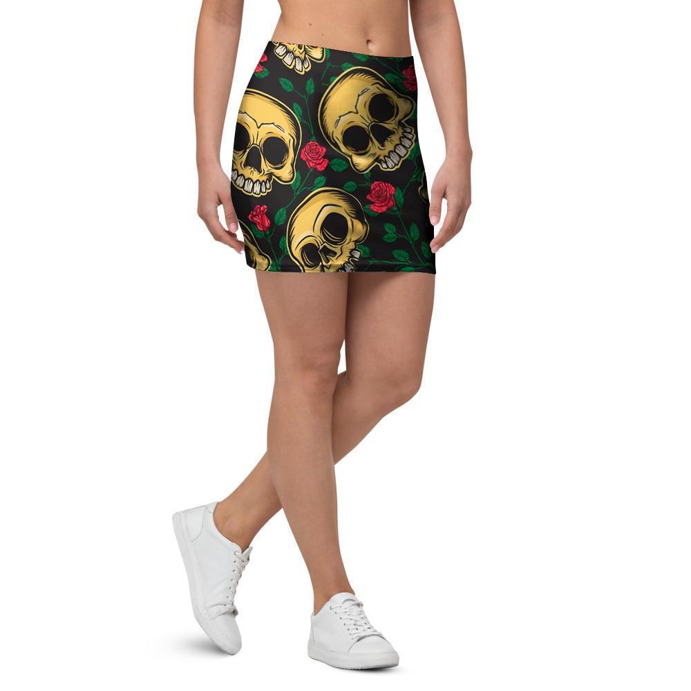 Mexican Rose Skull Mini Skirt-grizzshop