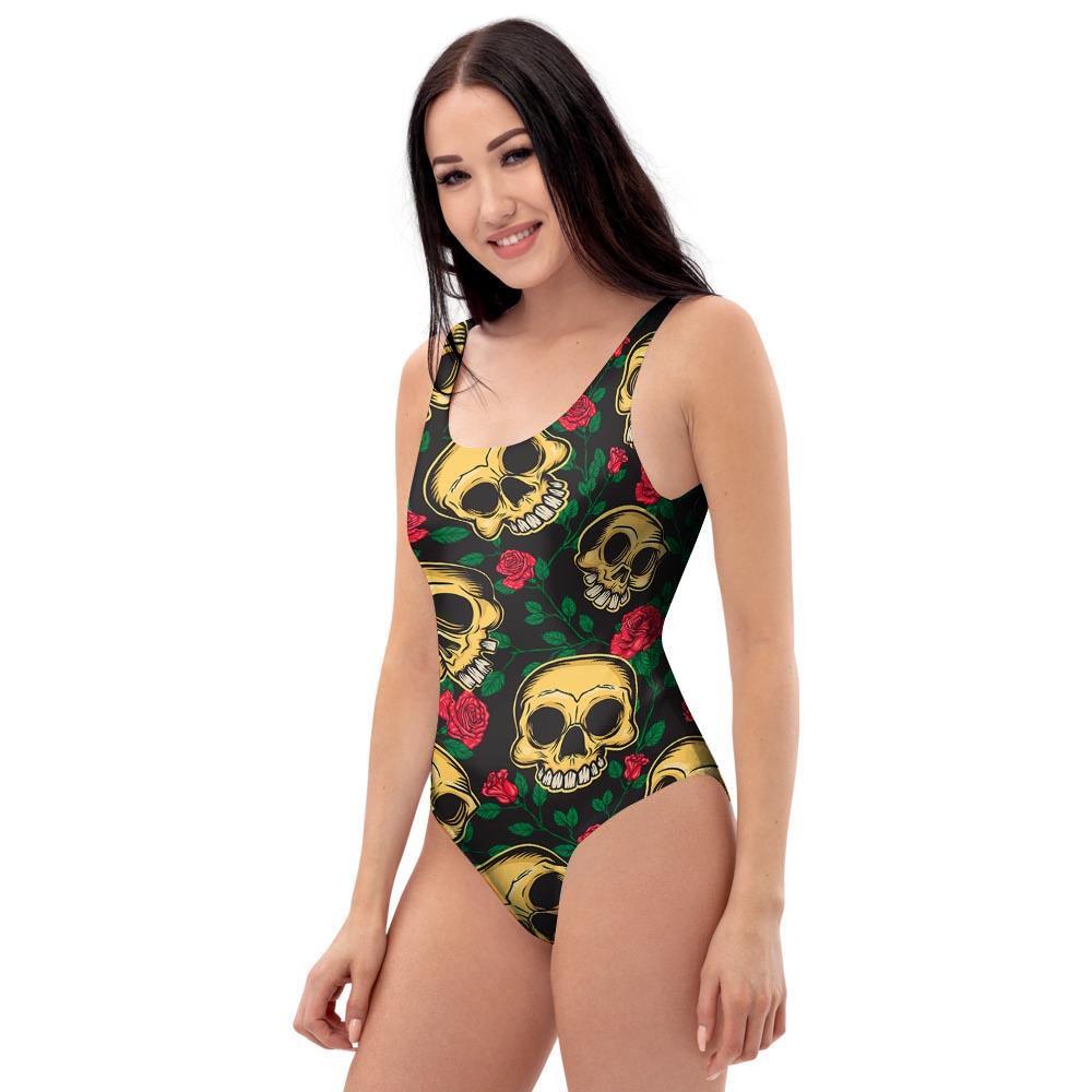 Mexican Rose Skull One Piece Swimsuite-grizzshop