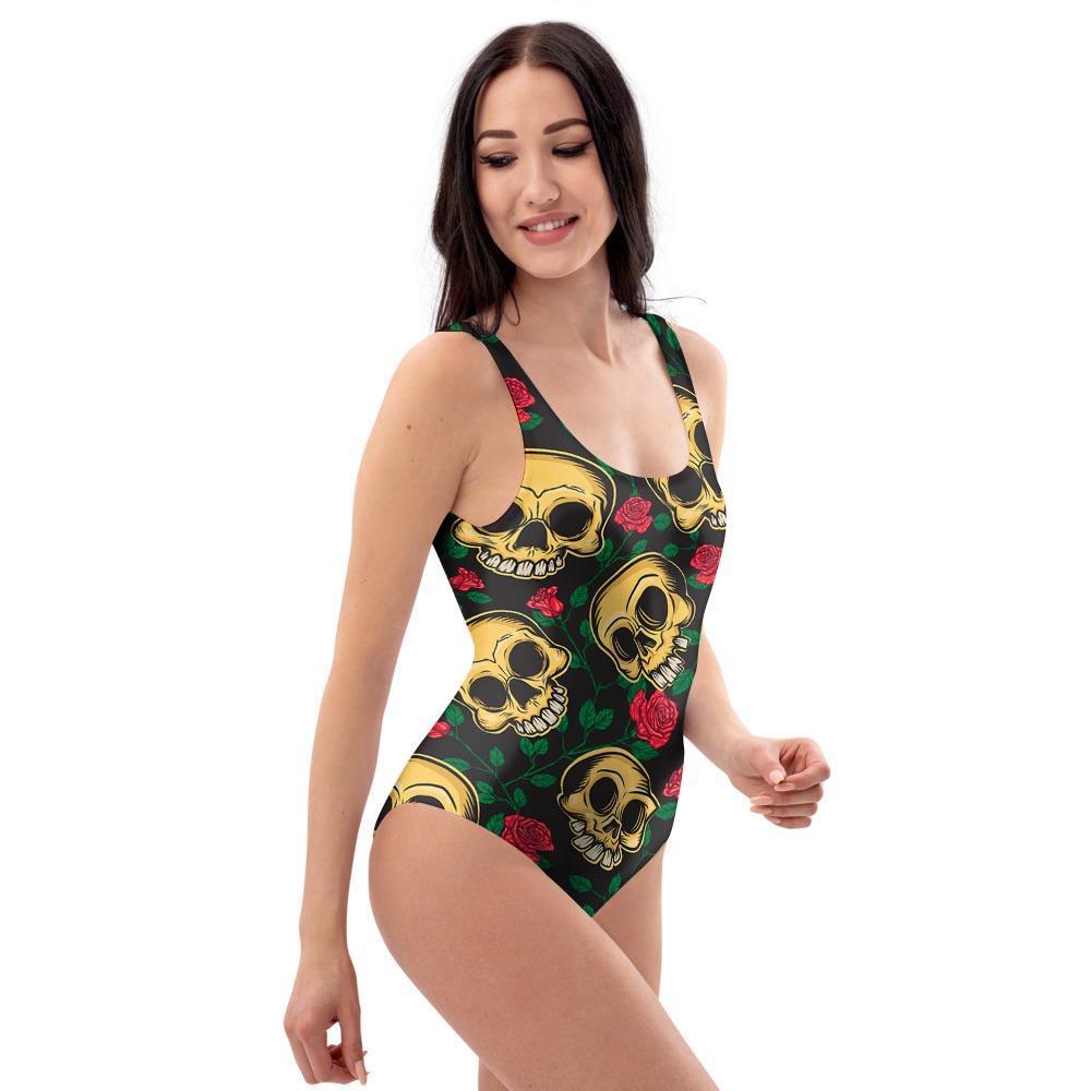 Mexican Rose Skull One Piece Swimsuite-grizzshop