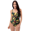 Mexican Rose Skull One Piece Swimsuite-grizzshop