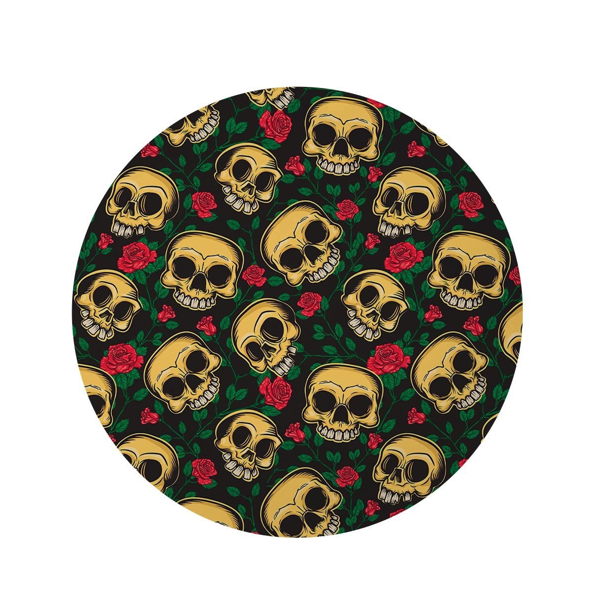 Mexican Rose Skull Round Rug-grizzshop