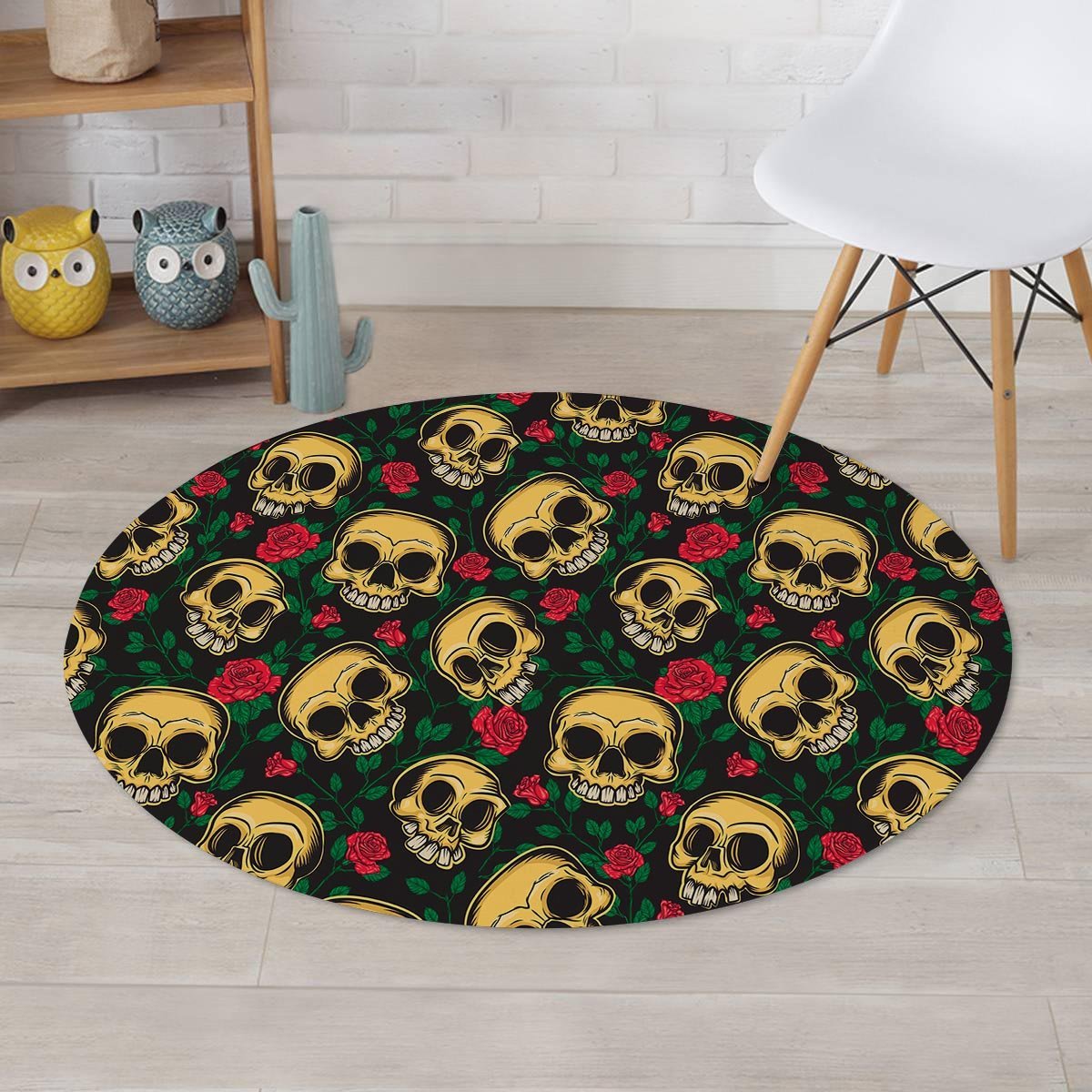 Mexican Rose Skull Round Rug-grizzshop