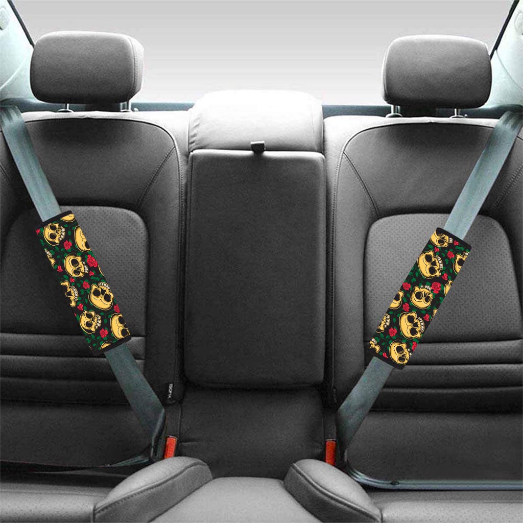 Mexican Rose Skull Seat Belt Cover-grizzshop