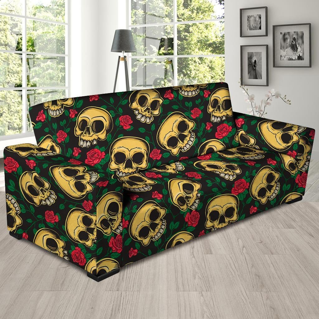 Mexican Rose Skull Sofa Cover-grizzshop