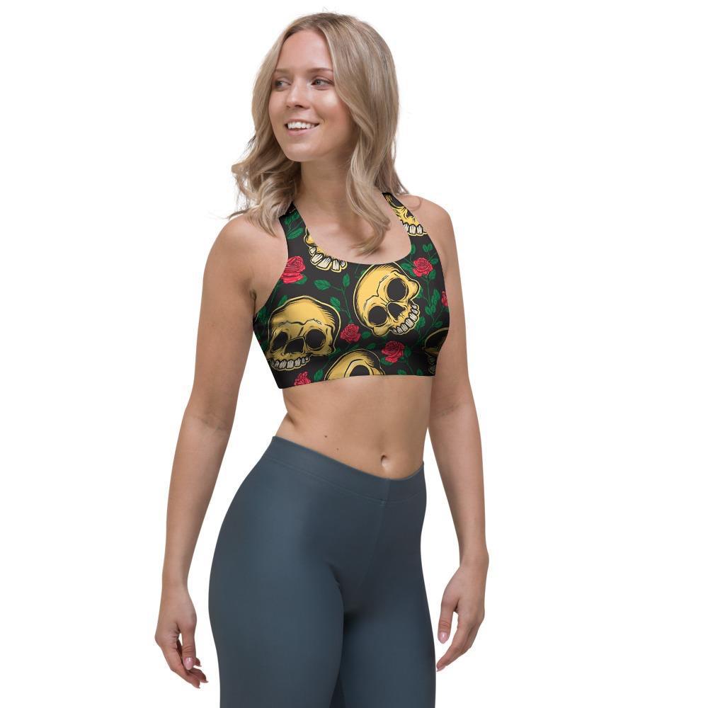 Mexican Rose Skull Sports Bra-grizzshop