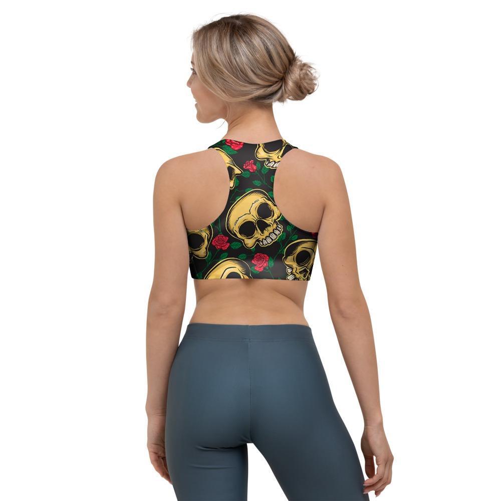 Mexican Rose Skull Sports Bra-grizzshop