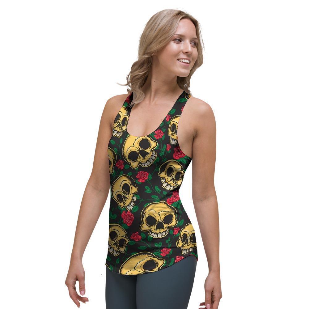Mexican Rose Skull Women's Racerback Tank Top-grizzshop