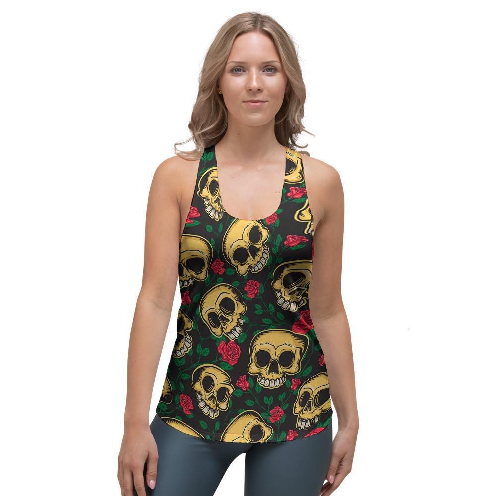 Mexican Rose Skull Women's Racerback Tank Top-grizzshop