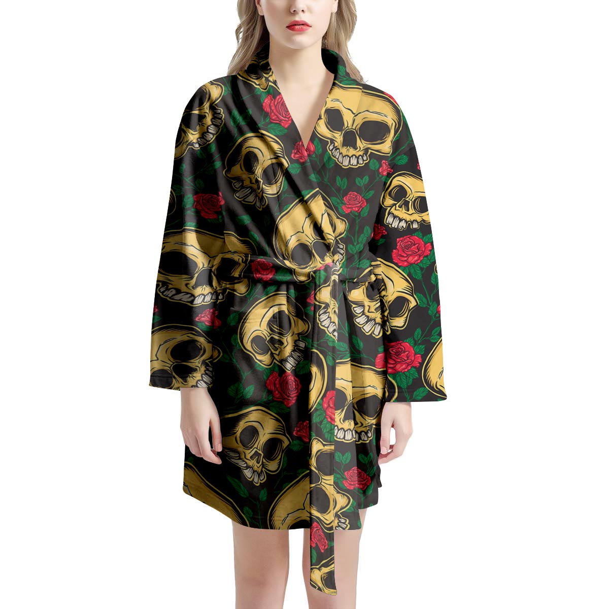 Mexican Rose Skull Women's Robe-grizzshop