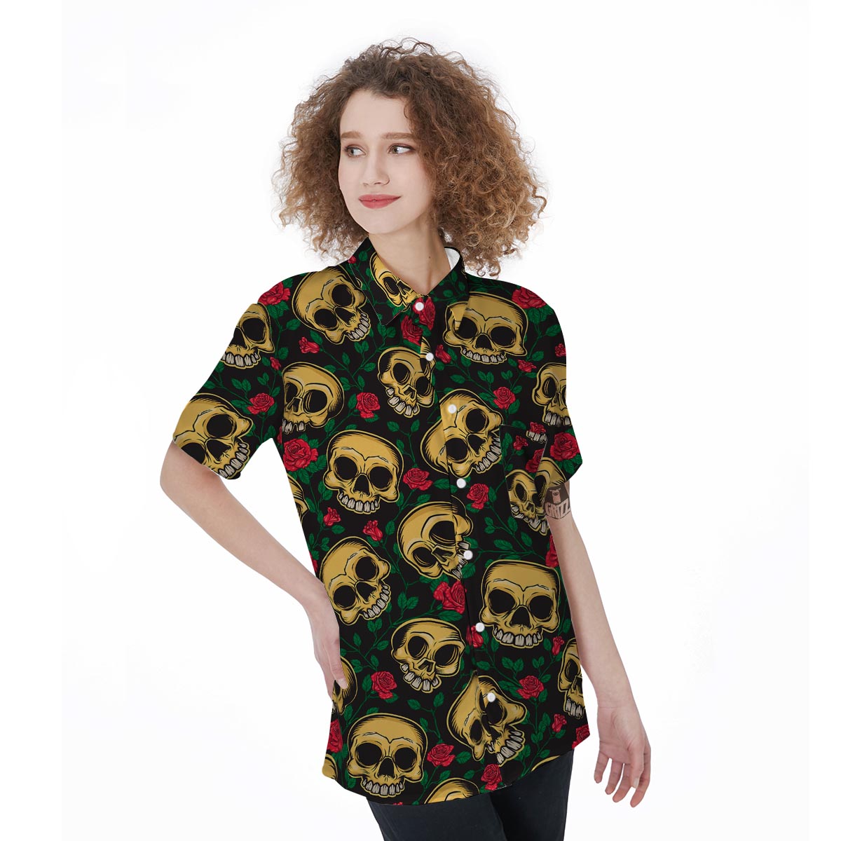 Mexican Rose Skull Women's Short Sleeve Shirts-grizzshop