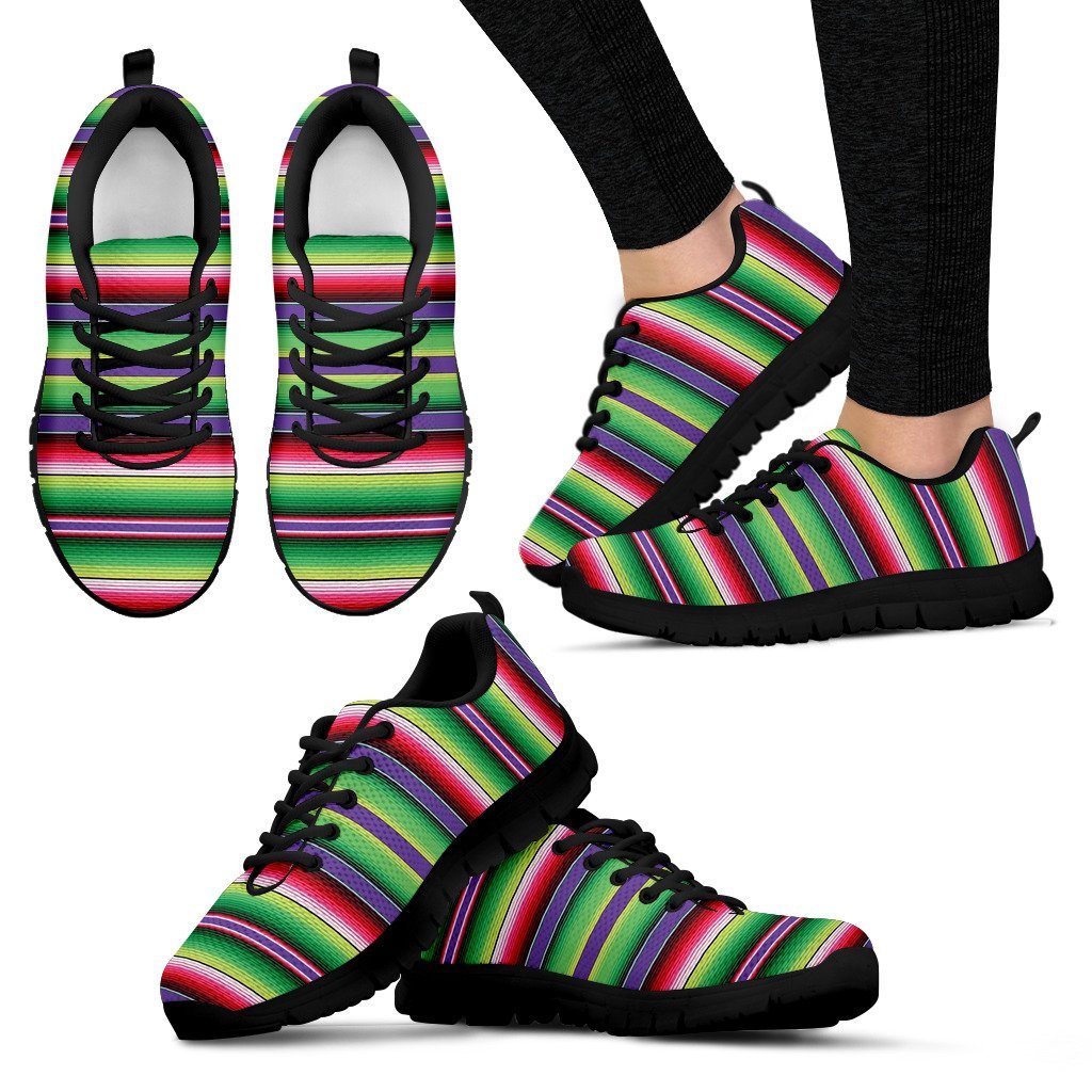 Mexican Serape Blanket Baja Pattern Print Black Sneaker Shoes For Men Women-grizzshop