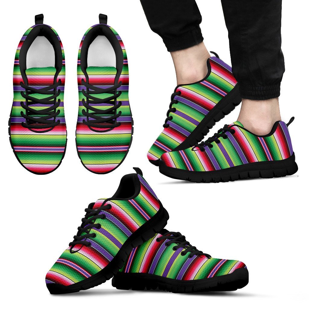 Mexican Serape Blanket Baja Pattern Print Black Sneaker Shoes For Men Women-grizzshop