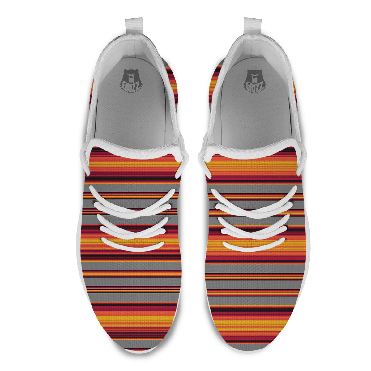 Mexican Serape Grey Orange Print White Athletic Shoes-grizzshop