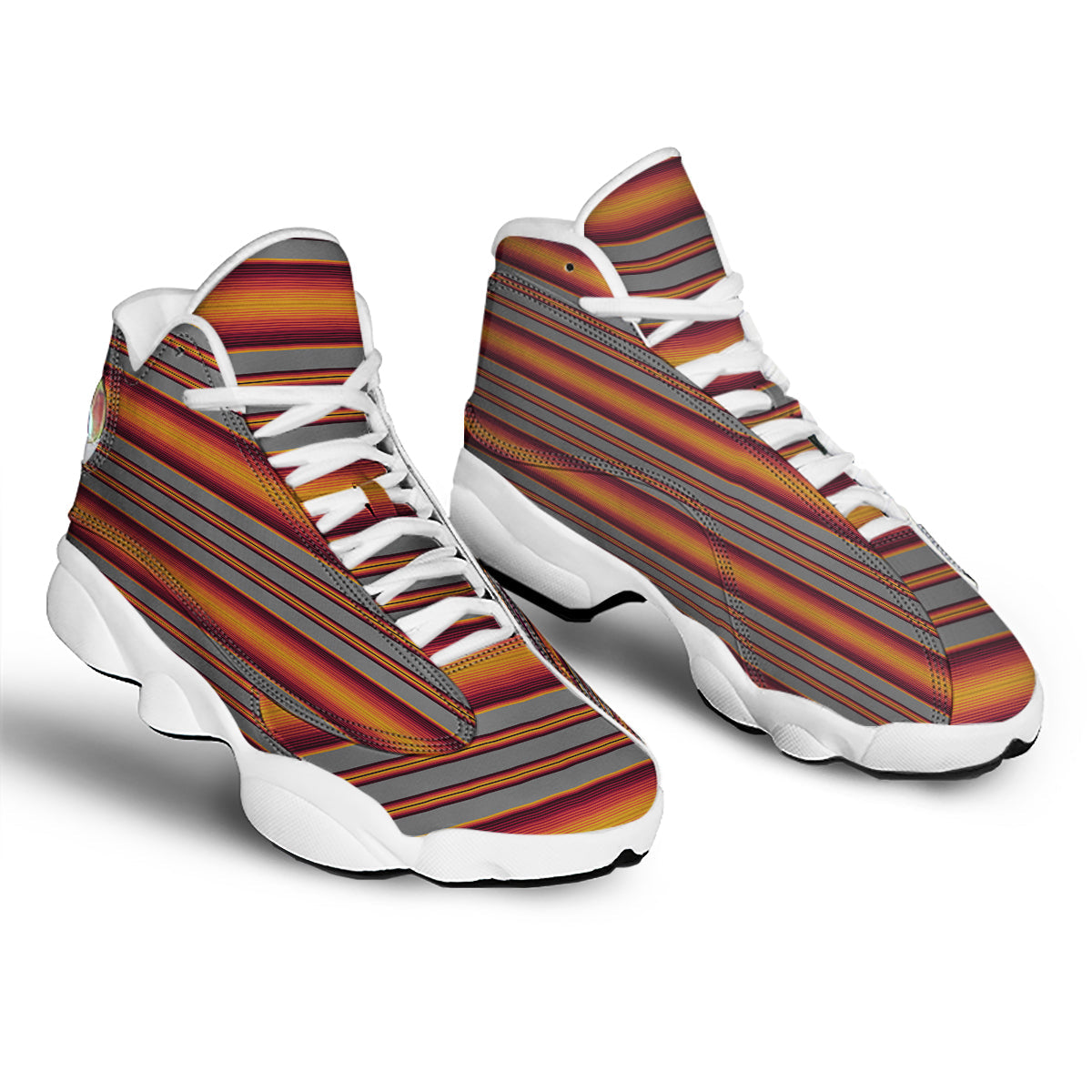Mexican Serape Grey Orange Print White Basketball Shoes-grizzshop