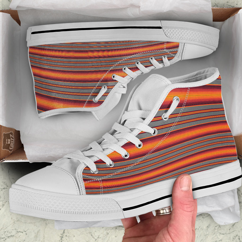 Mexican Serape Grey Orange Print White High Top Shoes-grizzshop
