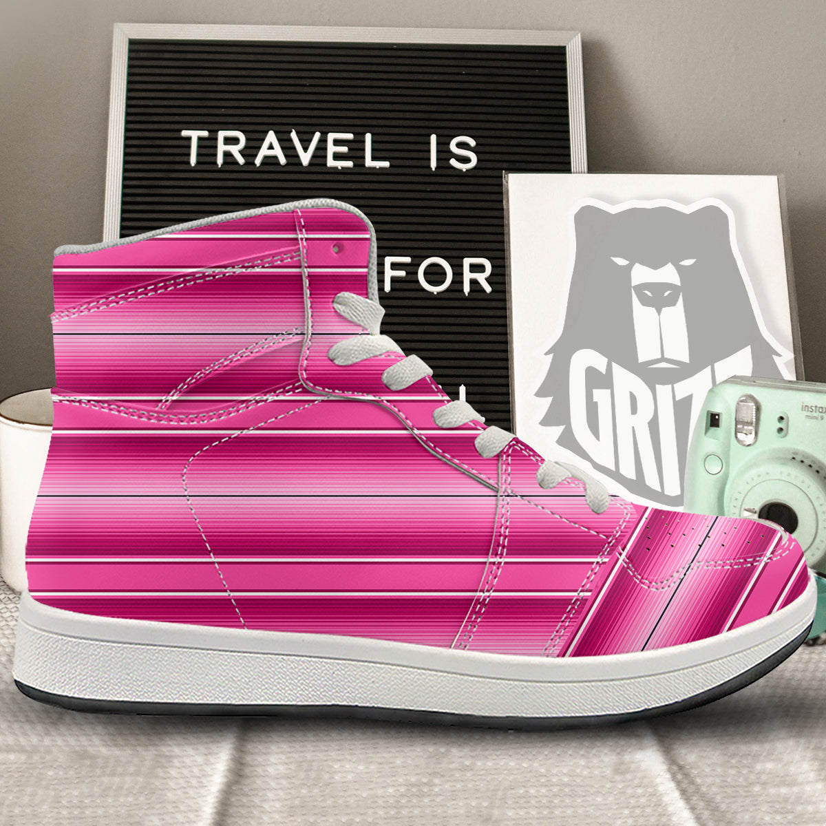 Mexican Serape Pink Print High Top Sneakers-grizzshop