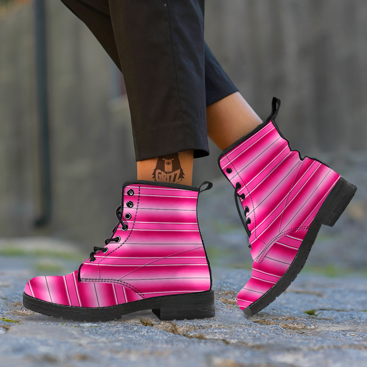 Mexican Serape Pink Print Leather Boots-grizzshop