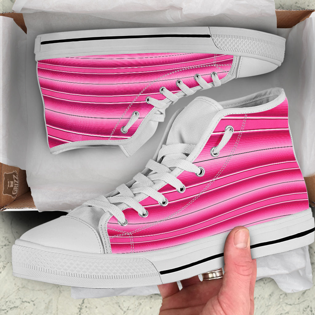 Mexican Serape Pink Print White High Top Shoes-grizzshop