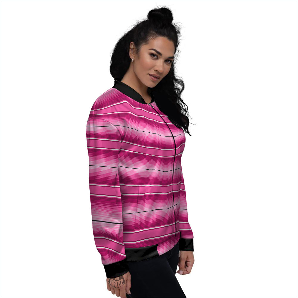 Mexican Serape Pink Print Women's Bomber Jacket-grizzshop