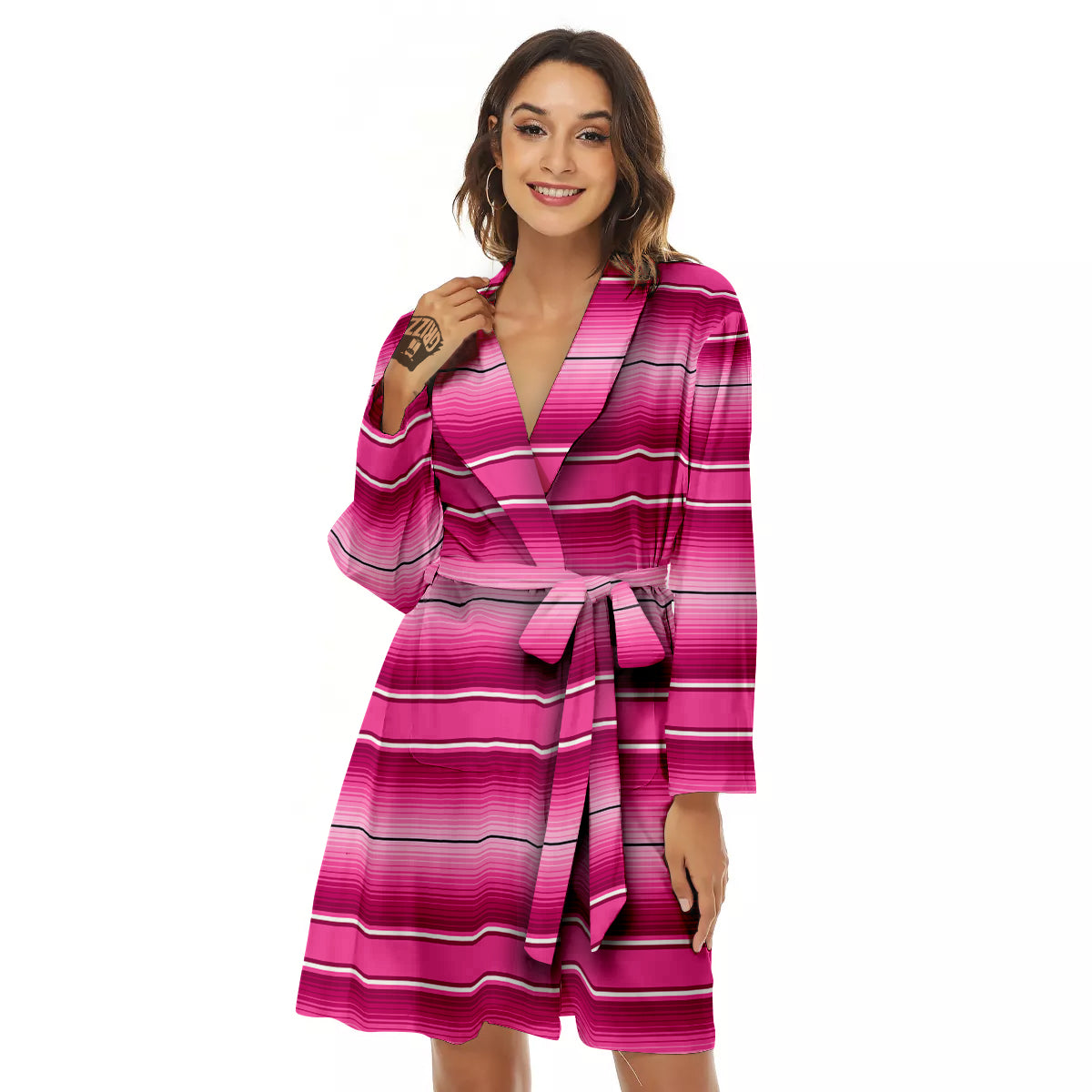 Mexican Serape Pink Print Women's Robe-grizzshop