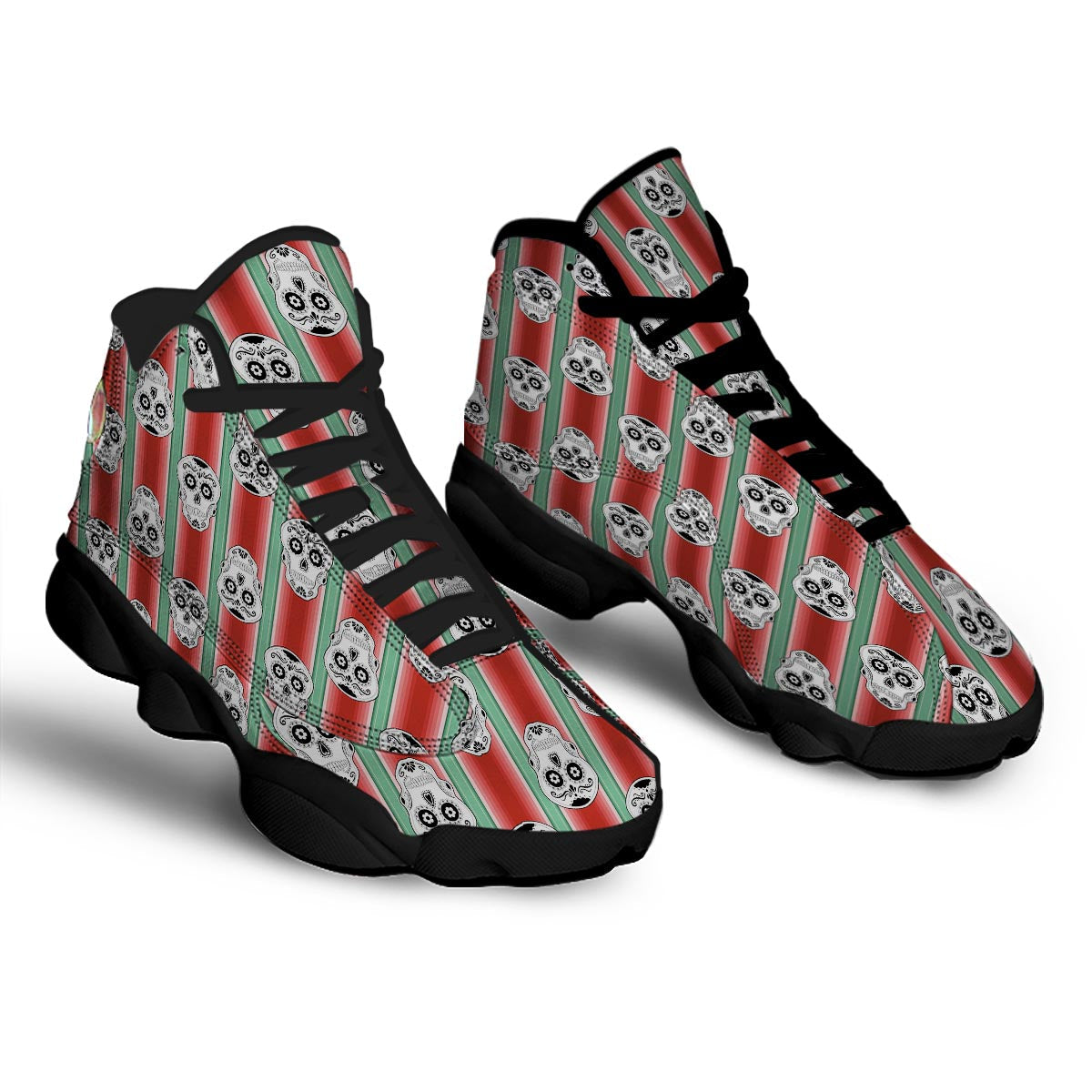 Mexican Serape Sugar Skull Print Pattern Black Basketball Shoes-grizzshop